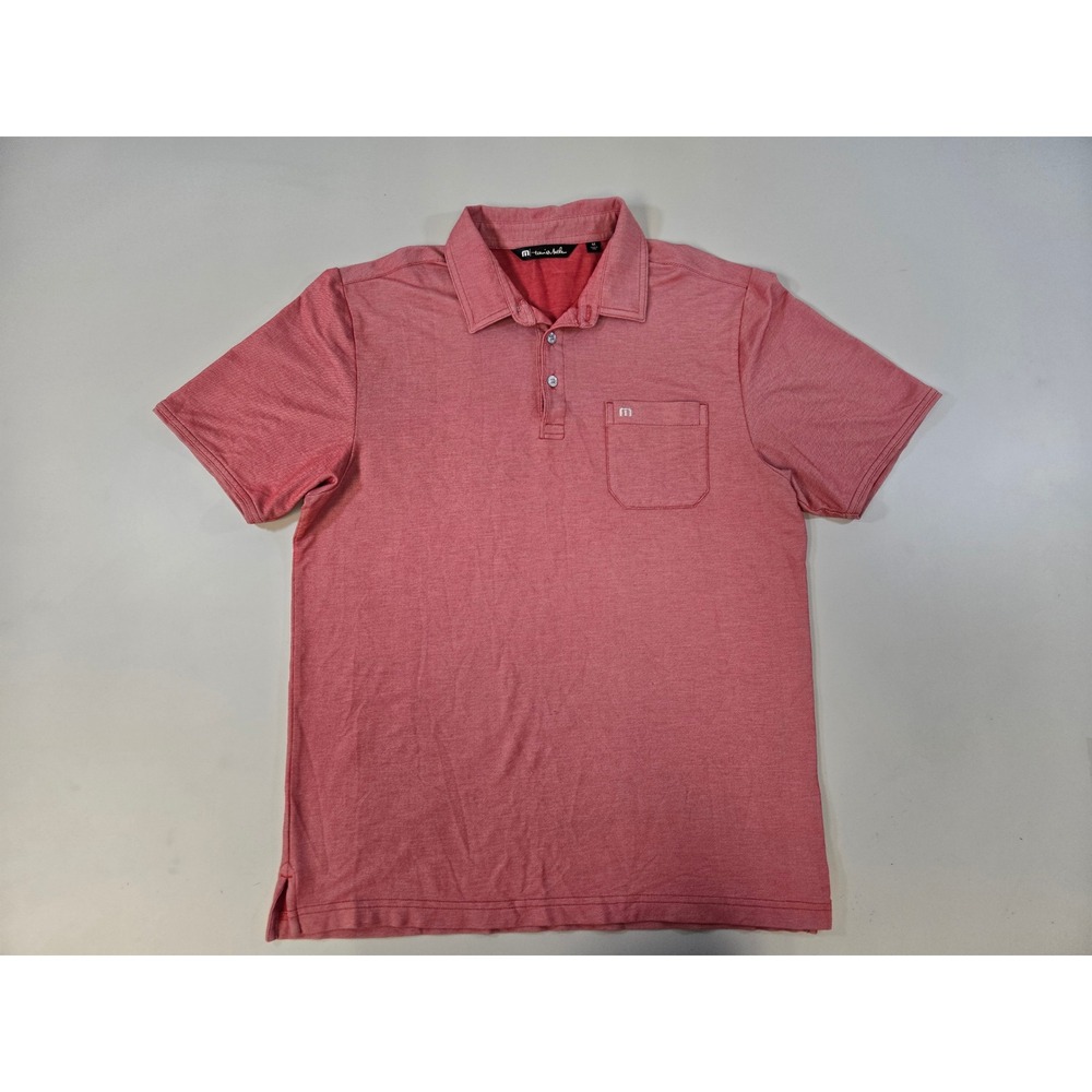 Travis Mathew Mens Medium Red Pink Heathered Pima Cotton Blend Pocket Polo Shirt